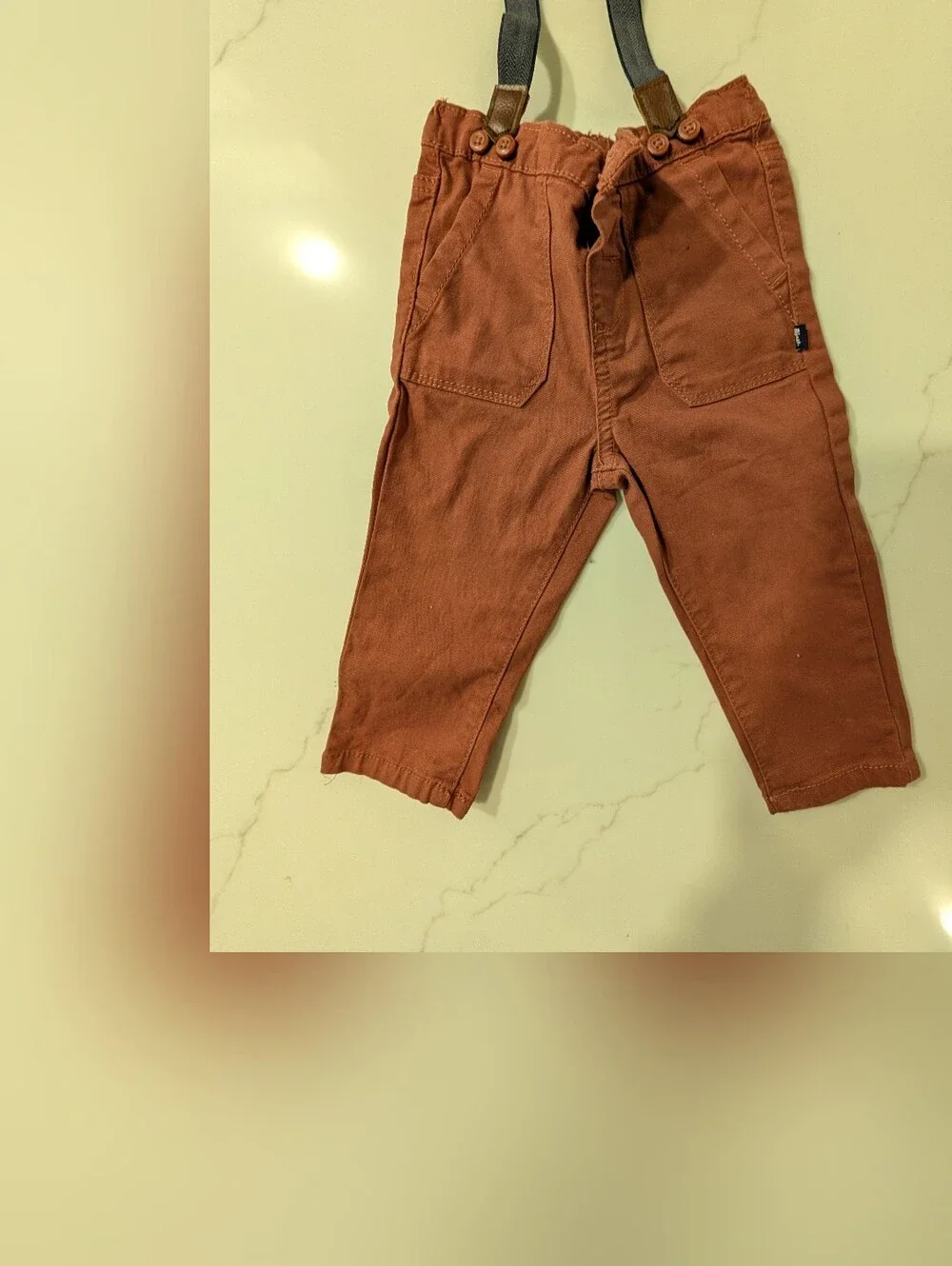 OshKosh B'gosh Kids Rust Brown Corduroy Pants with Navy Suspenders 12mo